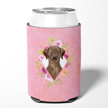 Load image into Gallery viewer, Chocolate Labrador Pink Flowers Can or Bottle Hugger CK4251CC