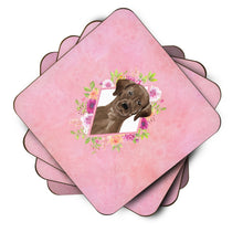 Load image into Gallery viewer, Chocolate Labrador Pink Flowers Coasters - Set of 4 Lightweight Foam, Absorbent Drink Coasters  CK4251FC