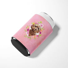 Load image into Gallery viewer, Chocolate Cockapoo Pink Flowers Can or Bottle Hugger CK4253CC