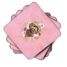 Load image into Gallery viewer, Chocolate Cockapoo Pink Flowers Coasters - Set of 4 Lightweight Foam, Absorbent Drink Coasters  CK4253FC
