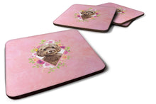 Load image into Gallery viewer, Chocolate Cockapoo Pink Flowers Coasters - Set of 4 Lightweight Foam, Absorbent Drink Coasters  CK4253FC