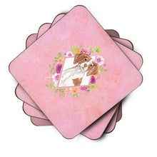 Load image into Gallery viewer, Brittany Spaniel Pink Flowers Coasters - Set of 4 Lightweight Foam, Absorbent Drink Coasters  CK4254FC