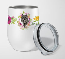 Load image into Gallery viewer, Bouvier des Flandres Pink Flowers Stainless Steel 12 oz Stemless Wine Glass CK4256TBL12