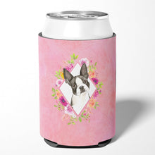Load image into Gallery viewer, Boston Terrier Pink Flowers Can or Bottle Hugger CK4257CC