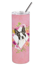 Load image into Gallery viewer, Boston Terrier Pink Flowers Double Walled Stainless Steel 20 oz Skinny Tumbler CK4257TBL20