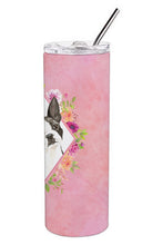 Load image into Gallery viewer, Boston Terrier Pink Flowers Double Walled Stainless Steel 20 oz Skinny Tumbler CK4257TBL20