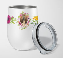 Load image into Gallery viewer, Bloodhound Pink Flowers Stainless Steel 12 oz Stemless Wine Glass CK4259TBL12