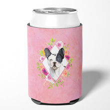 Load image into Gallery viewer, Black and White Frenchie Pink Flowers Can or Bottle Hugger CK4260CC