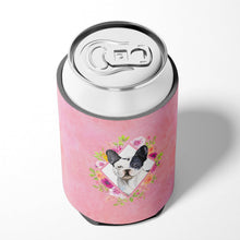 Load image into Gallery viewer, Black and White Frenchie Pink Flowers Can or Bottle Hugger CK4260CC