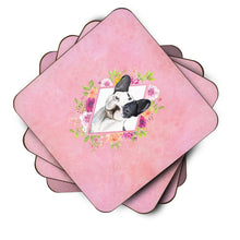 Load image into Gallery viewer, Black and White Frenchie Pink Flowers Coasters - Set of 4 Lightweight Foam, Absorbent Drink Coasters  CK4260FC