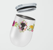 Load image into Gallery viewer, Black Labrador Pink Flowers Stainless Steel 12 oz Stemless Wine Glass CK4261TBL12