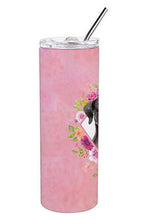 Load image into Gallery viewer, Black Labrador Pink Flowers Double Walled Stainless Steel 20 oz Skinny Tumbler CK4261TBL20
