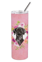 Load image into Gallery viewer, Black Labrador Pink Flowers Double Walled Stainless Steel 20 oz Skinny Tumbler CK4261TBL20