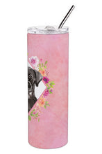 Load image into Gallery viewer, Black Labrador Pink Flowers Double Walled Stainless Steel 20 oz Skinny Tumbler CK4261TBL20