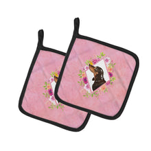 Load image into Gallery viewer, Black and Tan Dachshund Pink Flowers Pot Holders - Set of 2 - Heat-Resistant Kitchen Essentials CK4262PTHD