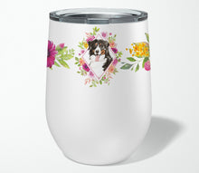 Load image into Gallery viewer, Bernese Mountain Dog Pink Flowers Stainless Steel 12 oz Stemless Wine Glass CK4264TBL12