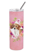 Load image into Gallery viewer, Beagle Pink Flowers Double Walled Stainless Steel 20 oz Skinny Tumbler CK4265TBL20