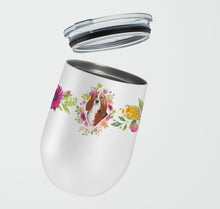 Load image into Gallery viewer, Basset Hound Pink Flowers Stainless Steel 12 oz Stemless Wine Glass CK4266TBL12