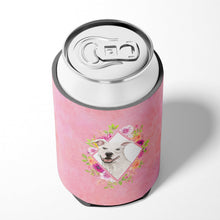 Load image into Gallery viewer, White Pit Bull Terrier Pink Flowers Can or Bottle Hugger CK4268CC