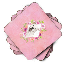 Load image into Gallery viewer, White Pit Bull Terrier Pink Flowers Coasters - Set of 4 Lightweight Foam, Absorbent Drink Coasters  CK4268FC