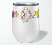 Load image into Gallery viewer, White Pit Bull Terrier Pink Flowers Stainless Steel 12 oz Stemless Wine Glass CK4268TBL12
