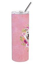 Load image into Gallery viewer, White Pit Bull Terrier Pink Flowers Double Walled Stainless Steel 20 oz Skinny Tumbler CK4268TBL20