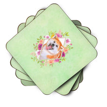 Load image into Gallery viewer, Akita Green Flowers Coasters - Set of 4 Lightweight Foam, Absorbent Drink Coasters  CK4271FC