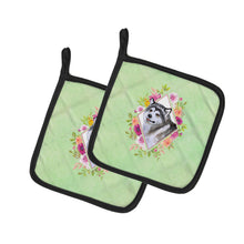 Load image into Gallery viewer, Alaskan Malamute Green Flowers Pot Holders - Set of 2 - Heat-Resistant Kitchen Essentials CK4272PTHD