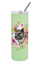 Load image into Gallery viewer, Akita Green Flowers Double Walled Stainless Steel 20 oz Skinny Tumbler CK4273TBL20