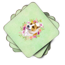 Load image into Gallery viewer, Bull Terrier Green Flowers Coasters - Set of 4 Lightweight Foam, Absorbent Drink Coasters  CK4274FC