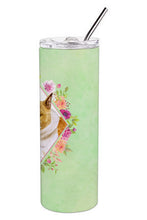 Load image into Gallery viewer, Bull Terrier Green Flowers Double Walled Stainless Steel 20 oz Skinny Tumbler CK4274TBL20