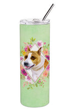 Load image into Gallery viewer, Bull Terrier Green Flowers Double Walled Stainless Steel 20 oz Skinny Tumbler CK4274TBL20
