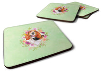 Load image into Gallery viewer, Basset Hound Green Flowers Coasters - Set of 4 Lightweight Foam, Absorbent Drink Coasters  CK4276FC