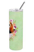 Load image into Gallery viewer, Basset Hound Green Flowers Double Walled Stainless Steel 20 oz Skinny Tumbler CK4276TBL20