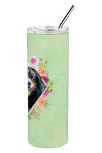 Load image into Gallery viewer, Bernese Mountain Dog Green Flowers Double Walled Stainless Steel 20 oz Skinny Tumbler CK4278TBL20