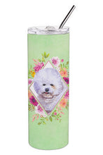 Load image into Gallery viewer, Bichon Frisé #2 Green Flowers Double Walled Stainless Steel 20 oz Skinny Tumbler CK4280TBL20