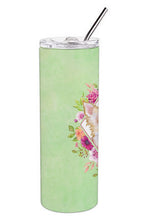 Load image into Gallery viewer, Long Hair Chihuahua Green Flowers Double Walled Stainless Steel 20 oz Skinny Tumbler CK4287TBL20