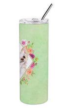 Load image into Gallery viewer, Long Hair Chihuahua Green Flowers Double Walled Stainless Steel 20 oz Skinny Tumbler CK4287TBL20
