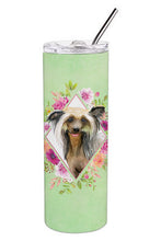 Load image into Gallery viewer, Chinese Crested Green Flowers Double Walled Stainless Steel 20 oz Skinny Tumbler CK4290TBL20