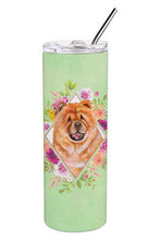 Load image into Gallery viewer, Chow Chow #1 Green Flowers Double Walled Stainless Steel 20 oz Skinny Tumbler CK4291TBL20