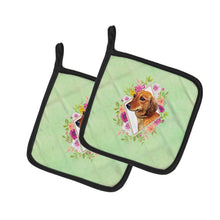 Load image into Gallery viewer, Dachshund Red #1 Green Flowers Pot Holders - Set of 2 - Heat-Resistant Kitchen Essentials CK4294PTHD