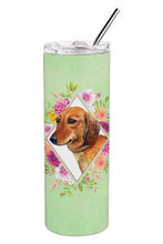 Load image into Gallery viewer, Dachshund Red #1 Green Flowers Double Walled Stainless Steel 20 oz Skinny Tumbler CK4294TBL20