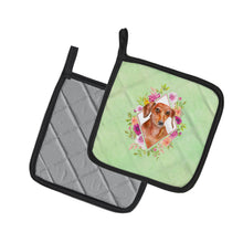 Load image into Gallery viewer, Dachshund Red #2 Green Flowers Pot Holders - Set of 2 - Heat-Resistant Kitchen Essentials CK4295PTHD