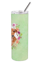 Load image into Gallery viewer, Dachshund Red #2 Green Flowers Double Walled Stainless Steel 20 oz Skinny Tumbler CK4295TBL20