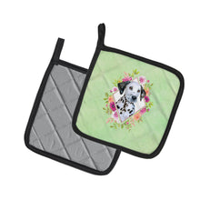 Load image into Gallery viewer, Dalmatian Puppy Green Flowers Pot Holders - Set of 2 - Heat-Resistant Kitchen Essentials CK4296PTHD