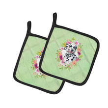 Load image into Gallery viewer, Dalmatian Green Flowers Pot Holders - Set of 2 - Heat-Resistant Kitchen Essentials CK4297PTHD