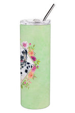 Load image into Gallery viewer, Dalmatian Green Flowers Double Walled Stainless Steel 20 oz Skinny Tumbler CK4297TBL20