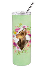 Load image into Gallery viewer, Doberman Pinscher Green Flowers Double Walled Stainless Steel 20 oz Skinny Tumbler CK4298TBL20