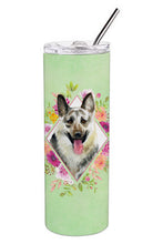 Load image into Gallery viewer, Eastern German Shepherd Green Flowers Double Walled Stainless Steel 20 oz Skinny Tumbler CK4299TBL20
