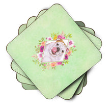 Load image into Gallery viewer, English Bulldog Green Flowers Coasters - Set of 4 Lightweight Foam, Absorbent Drink Coasters  CK4300FC